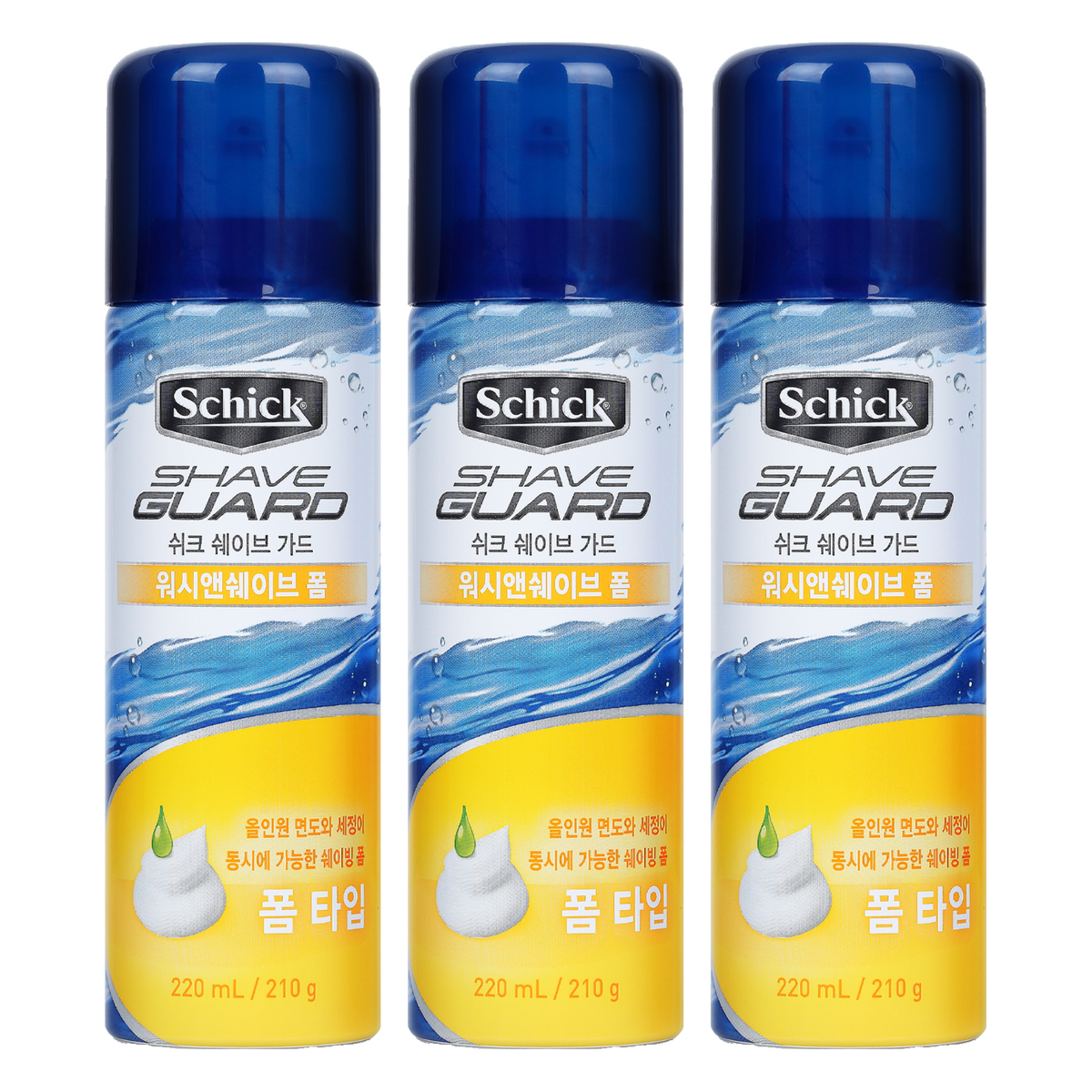 쉬크 쉐이브가드 워시 앤 쉐이빙폼, 210g, 3개