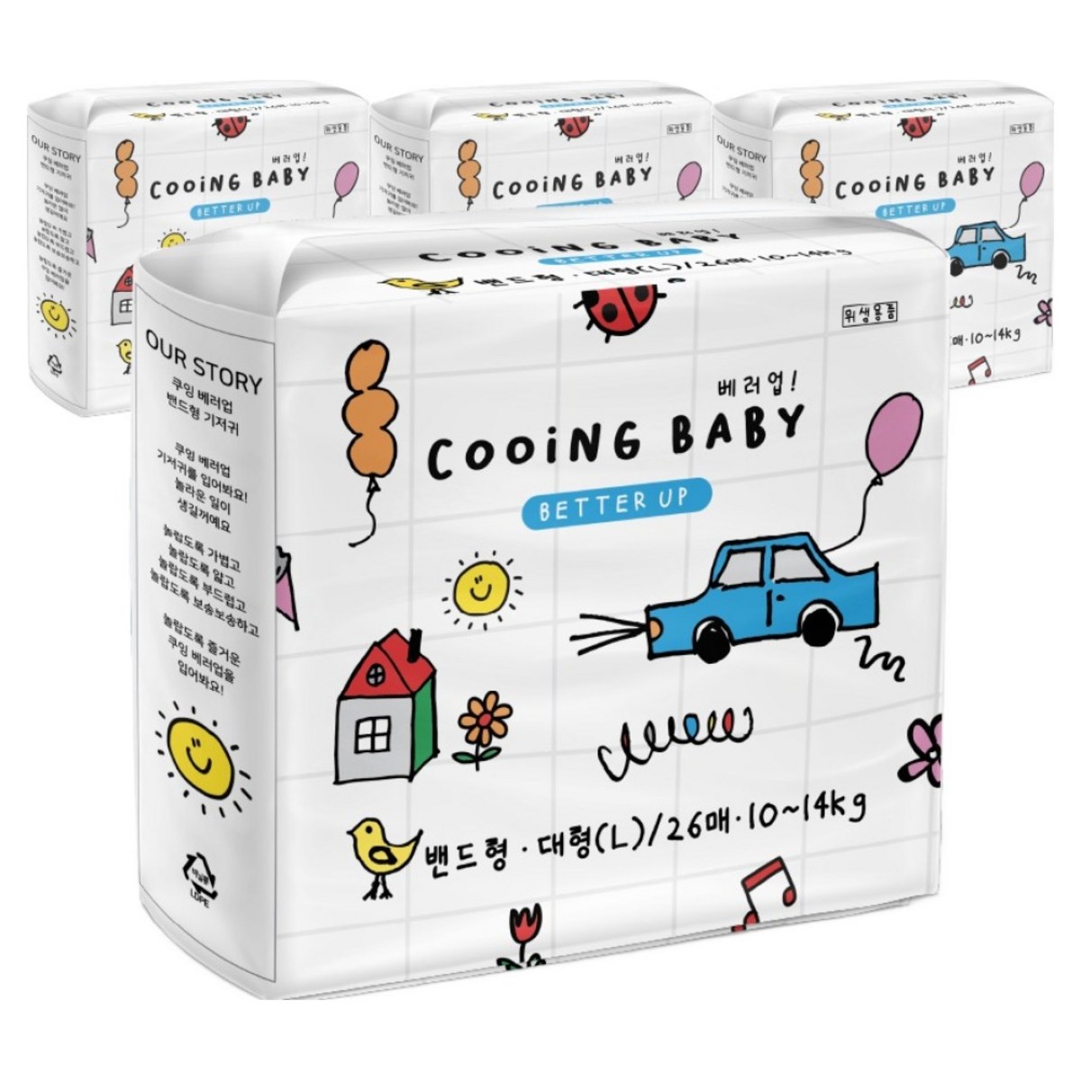 Cooing 쿠잉 유아용 베러업 밴드, 대형(L), 104매