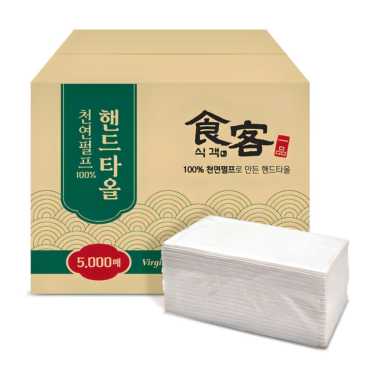 식객 천연펄프 일회용 핸드타올 2겹, 5000매, 1개
