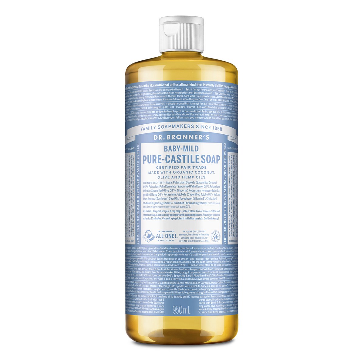 닥터브로너스 베이비 마일드 퓨어 캐스틸 솝 페이스 앤 바디워시, 950ml, 1개