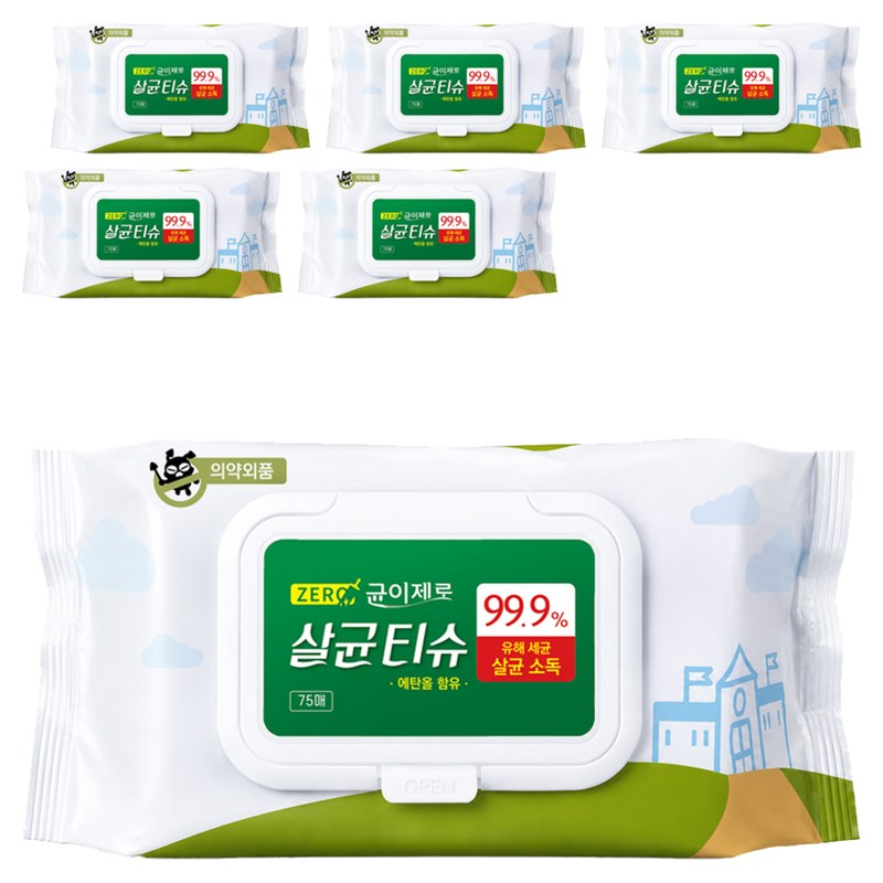 균이제로 살균티슈 캡형, 55g, 75매입, 6개